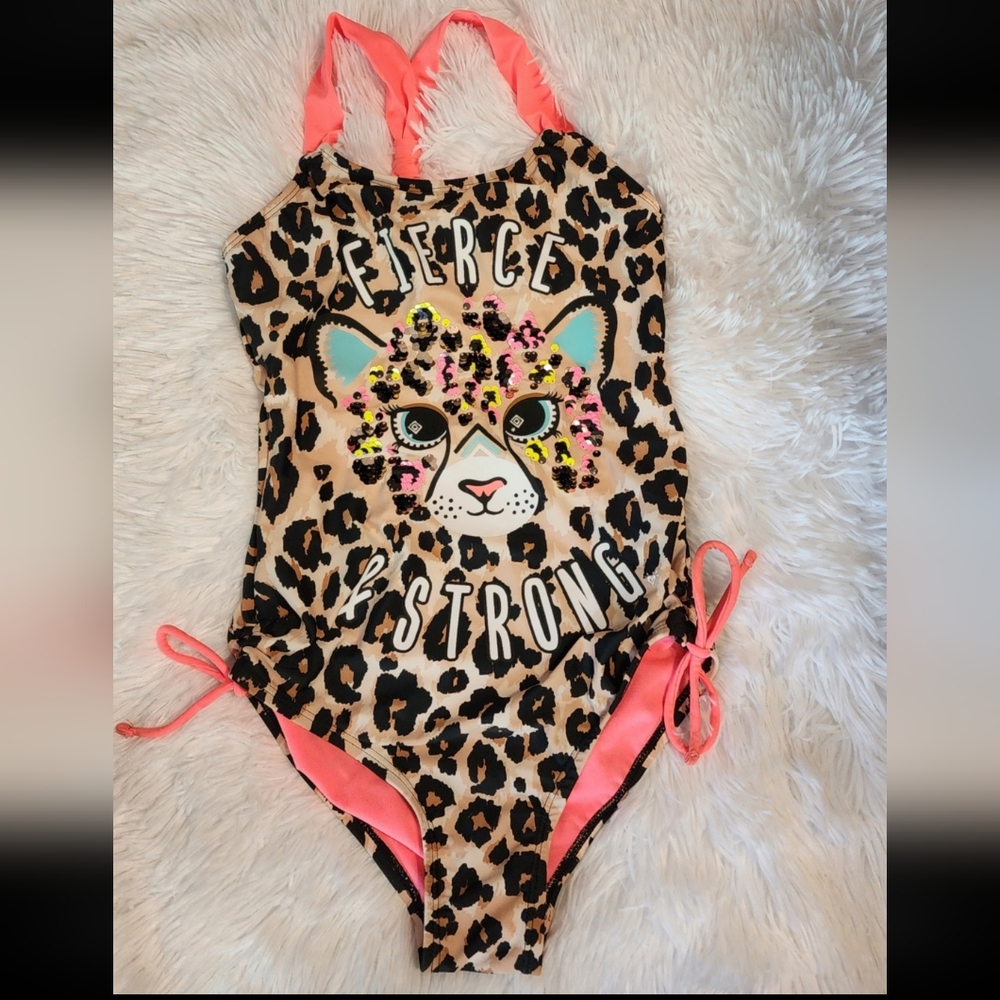 Justice Sz 10 FIERCE & STRONG Sequins One Piece Bathing Suit